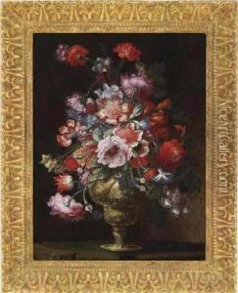 A Magnificent Still Life In A Gilded Vase Oil Painting - Andrea Scaccati