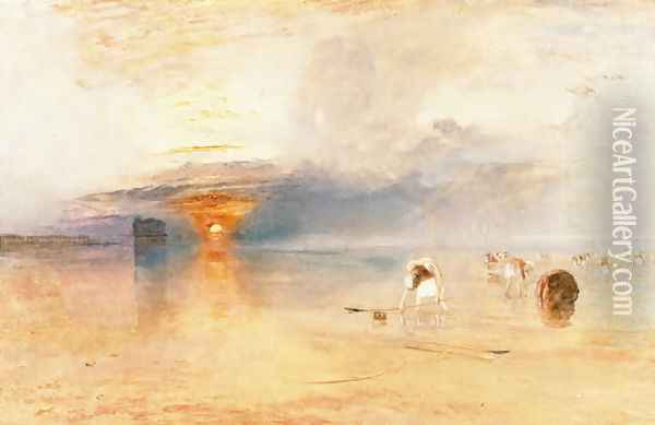Calais Sands at Low Water, Poissards Gathering Bait, 1830 Oil Painting - Joseph Mallord William Turner