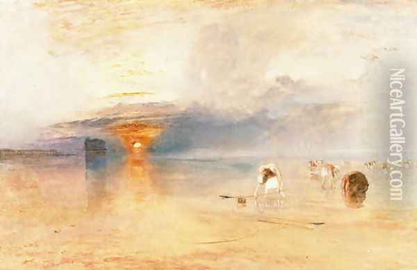 Calais Sands at Low Water, Poissards Gathering Bait, 1830 Oil Painting - Joseph Mallord William Turner