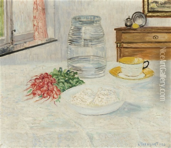 Still Life With White Cheese Oil Painting - Louis Thevenet