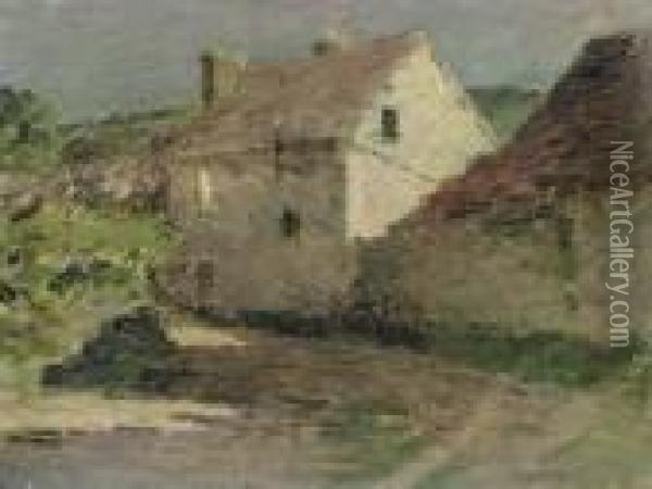 Moonlit Farmhouse Oil Painting - Theodore Robinson
