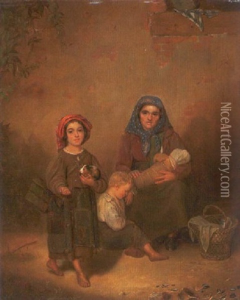 En Tiggerfamilie Pa Gaden Oil Painting - Edouard De Latour