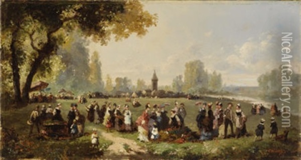 Dimanche, Dans Le Parc (+ Dimanche Au Bord De La Mer; Pair) Oil Painting - Pierre Theodore Colson