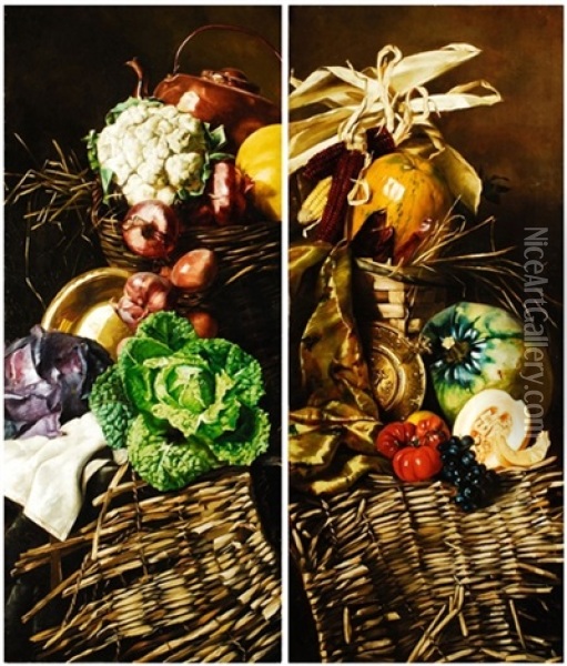 Feldfruchte, Kannen Und Korbe (pair) Oil Painting - Margarete Hormuth-Kallmorgen