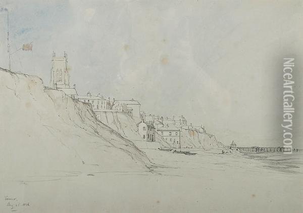 Cromer From The Beach, Showing The Original Pier Oil Painting - James Duffield Harding