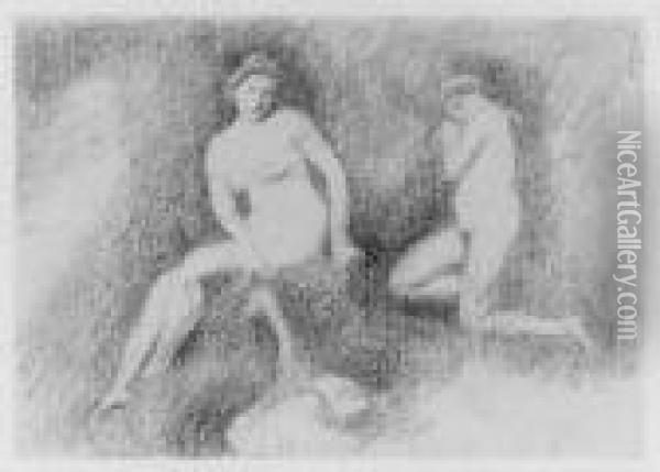 Zwei Weibliche Akte Mit Schwan Oil Painting - Henri Edmond Cross