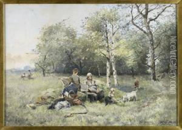 A Rest In The Fields Oil Painting - Johan Mari Ten Kate