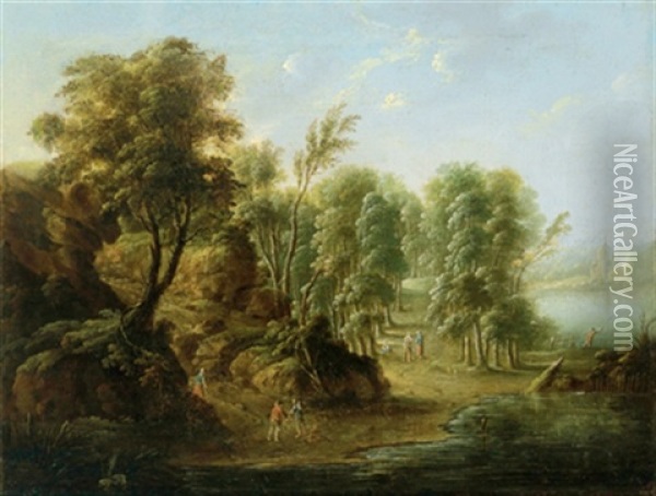 Waldlandschaft Mit Reisenden Oil Painting - Johannes Jakob Hartmann
