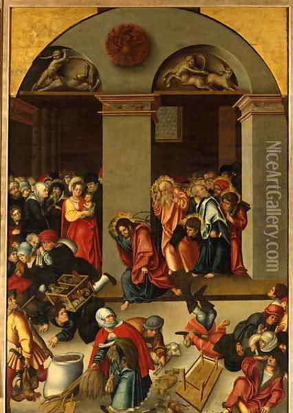 The Casting out of the Moneylenders from the Temple Oil Painting - Lucas The Younger Cranach