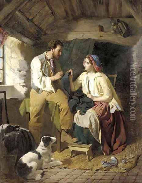 Courting the seamstress Oil Painting - William Henry Midwood