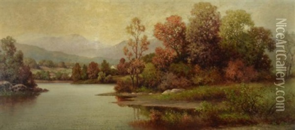 Panoramic River Landscape Oil Painting - Milton H. Lowell