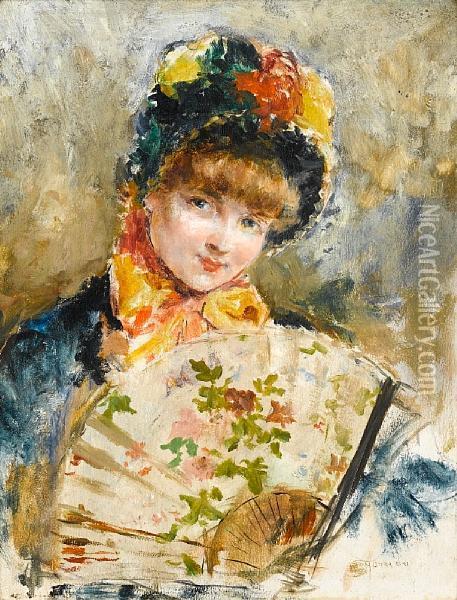 Young Girl With A Fan Oil Painting - Eduardo Leon Garrido