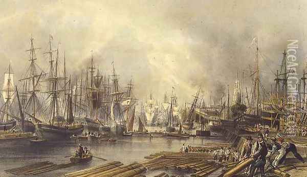 Shipbuilding at Limehouse, 1840 Oil Painting - William Parrott