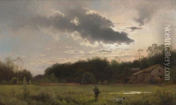 Hunter At Sunrise Oil Painting - Herman Herzog