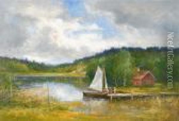 Sommarlandskap Fran Brosjon Oil Painting - Severin Nilson