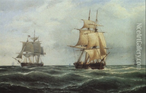 Shipping In A Swell Oil Painting - Cornelis Christiaan Dommelshuizen