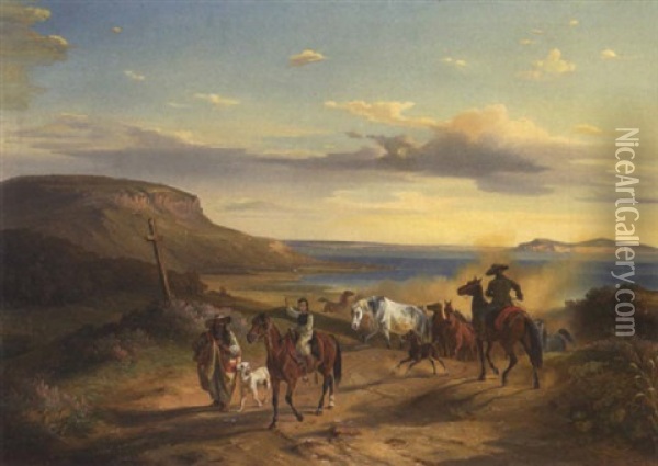Pferdetreiber Und Hirte Am Ufer Eines Sees (in Ungarn Oder Dalmatien?) Oil Painting - Eugen Adam
