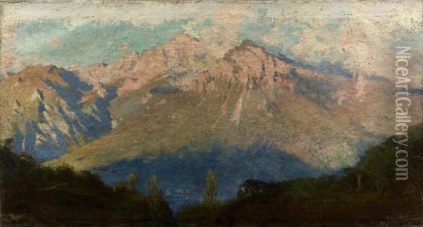 Veduta Del Lago Di Lecco - 1902 Oil Painting - Emilio Magistretti