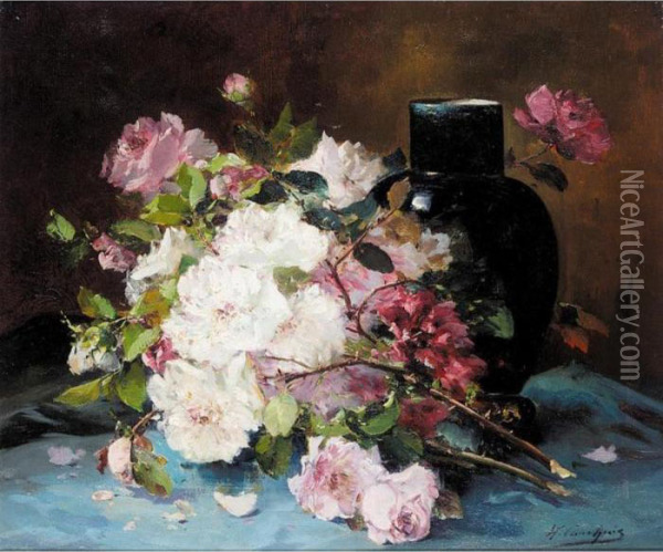 Still Life Of Roses Oil Painting - Eugene Henri Cauchois