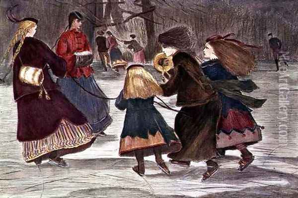 Skating in Winter Oil Painting - Winslow Homer