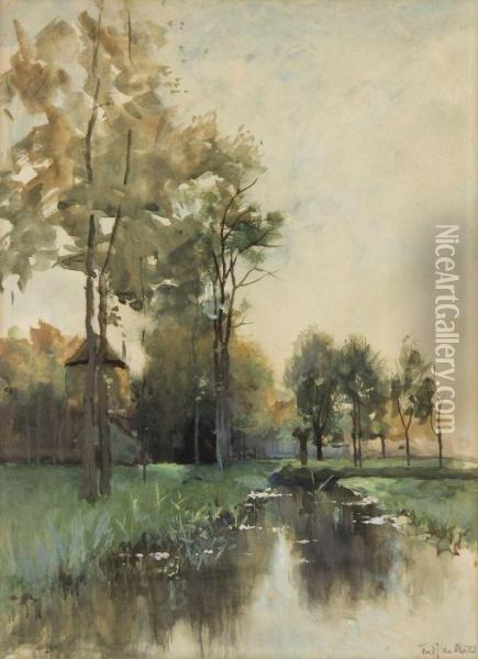 Trees In A Marsh Oil Painting - Fredericus Jacobus Van Rossum Du Chattel
