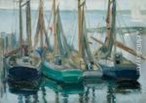 Harbour View With Sailboats Oil Painting - Frederick Kitson Cowley