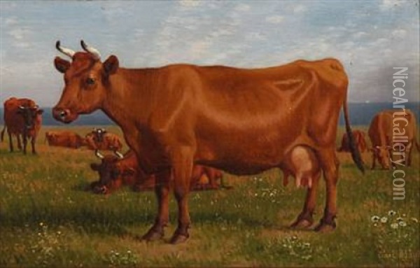 Grazing Cows Oil Painting - Carl Henrik Bogh
