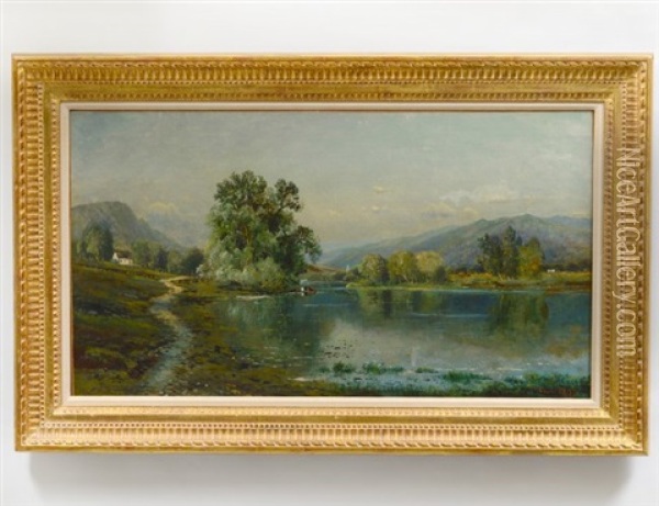 Mountainous Farm Landscape With Pond Oil Painting - Edmund Darch Lewis