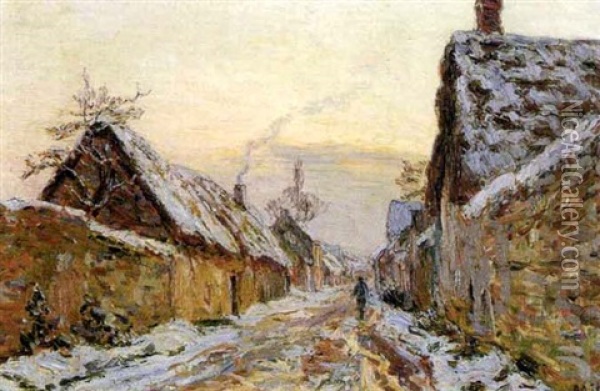 Dorfstrasse Im Winter Oil Painting - Georges Mita