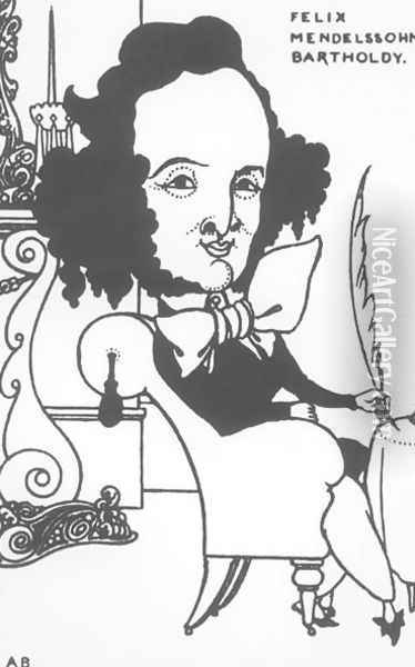 Caricature of Felix Mendelssohn Oil Painting - Aubrey Vincent Beardsley