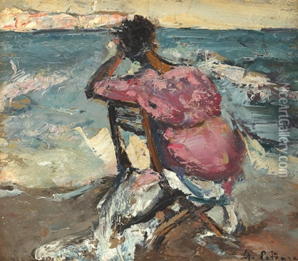 Woman By The Sea Oil Painting - Gheorghe Petrascu