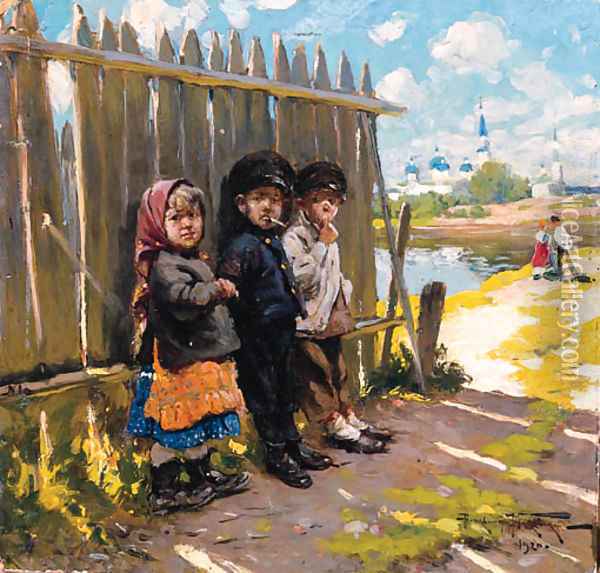 Village Children Oil Painting - Vladimir Egorovich Makovskii