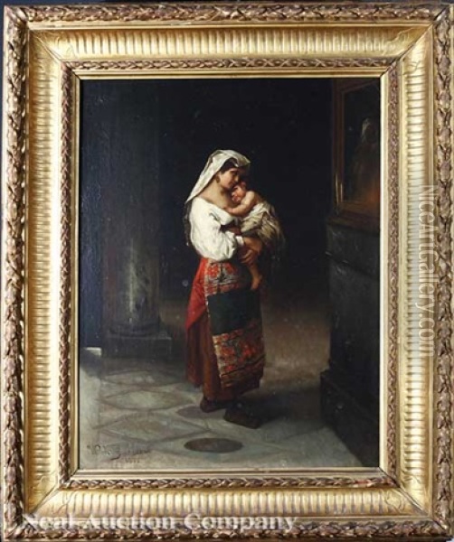 Gypsy Woman And Child In A Church Oil Painting - Wilhelm Kray