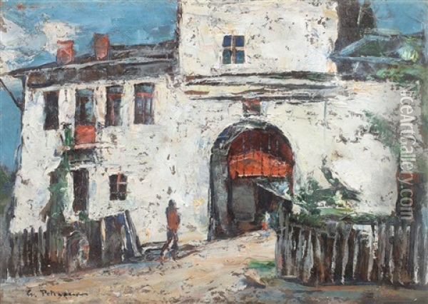 Intrarea La Manastirea Targoviste Oil Painting - Gheorghe Petrascu