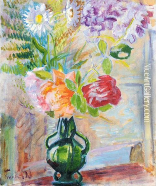 Blomsterstilleben (still Life Of Flowers In A Vase) Oil Painting - Isaac Grunewald