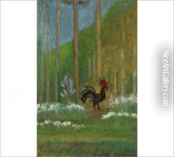 Rooster Oil Painting - Ville Vallgren