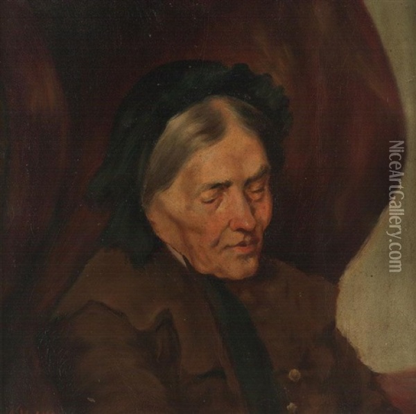 Portrait Einer Schwarzwaldbauerin Mit Braunem Mantel Oil Painting - Wilhelm Gustav Friedrich Hasemann