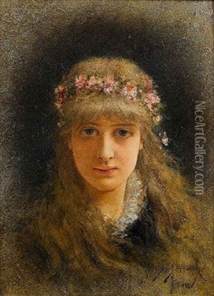 A Wreathed Beauty Oil Painting - Emile Eisman-Semenowsky