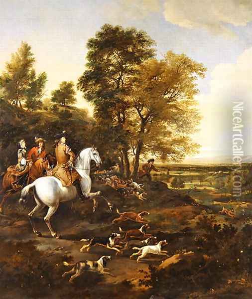 Hare Hunting, c.1690 Oil Painting - Jan Wyck