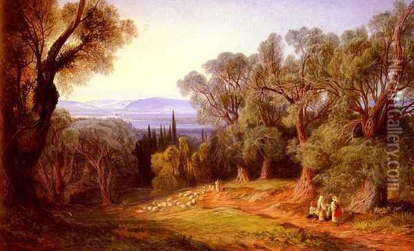 Corfu and the Albanian Mountains Oil Painting - Edward Lear
