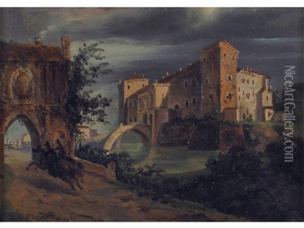 Paesaggio Con Castello E Cavalieri Oil Painting - Giovanni Susani