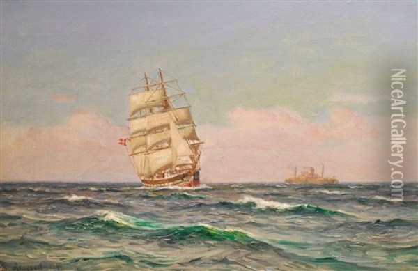 Dreimaster Passiert Frachtdampfer Oil Painting - Vilhelm Karl Ferdinand Arnesen