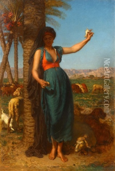 The Beautiful Shepherd Girl Oil Painting - Leon Adolphe Auguste Belly