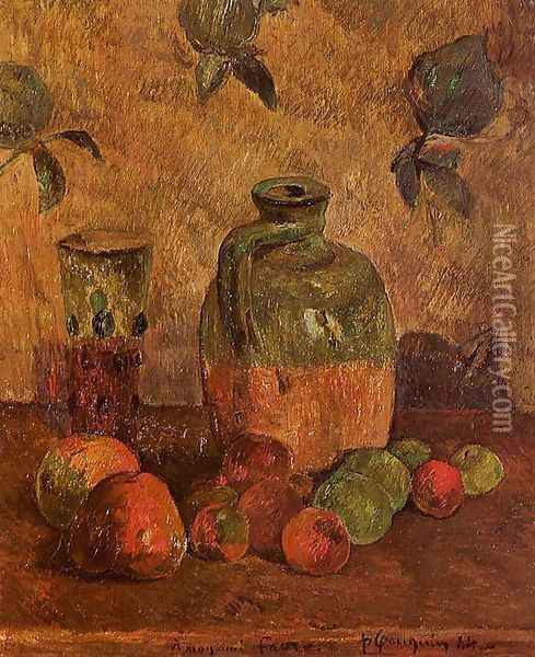 Apples Jug Iridescent Glass Oil Painting - Paul Gauguin