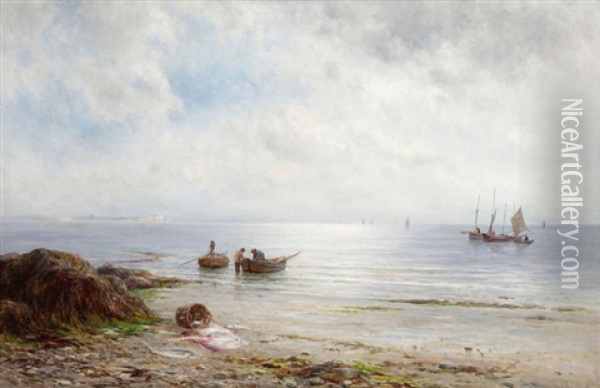 Beached Fishing Boats, Low Tide Dover Oil Painting - Gustave de Breanski