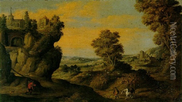 An Extensive Landscape With Travellers Oil Painting - Matthaeus Merian the Elder