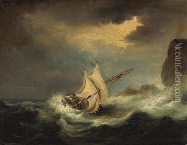 Losing A Sail (+ Keeling Over; Pair) Oil Painting - Richard Brydges Beechey