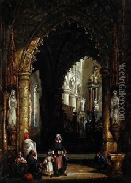 'interior St. Sebald Herenthals', And 'cathedral Freiburg, Germany' Oil Painting - Henry Schafer