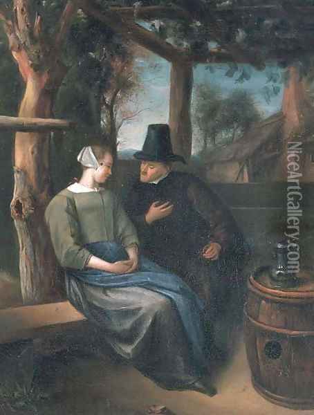 A man and woman conversing in an arbor Oil Painting - Jan Steen