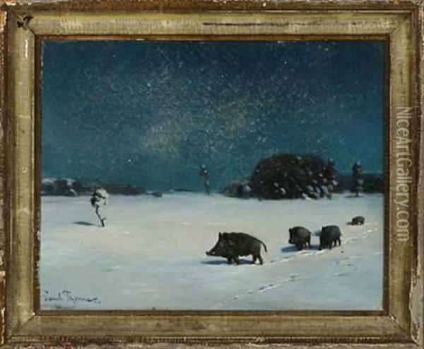 Wildschweine Bei Vollmond Oil Painting - Paul Thomas